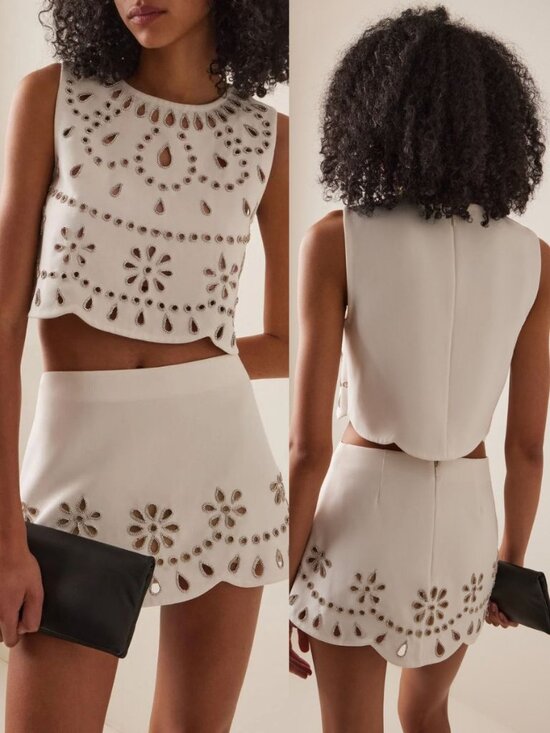 Alexis Tops - Alexis Tavy Top White Rhinestone Crystal Laser Cut Out Cropped NWT Size S